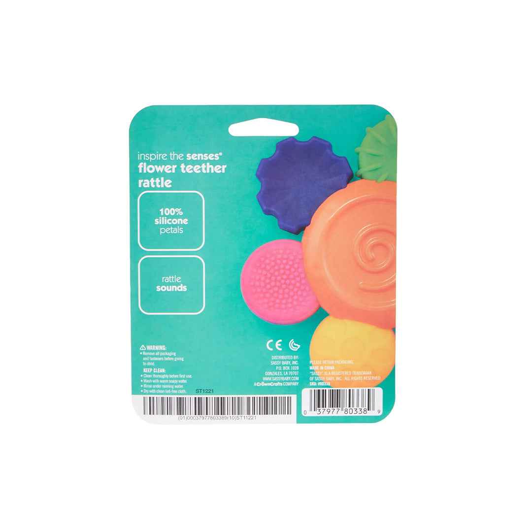 Sassy Silicone Flower Teether & Rattle - 2-in-1 Baby Toy (3M+) - Toyspry