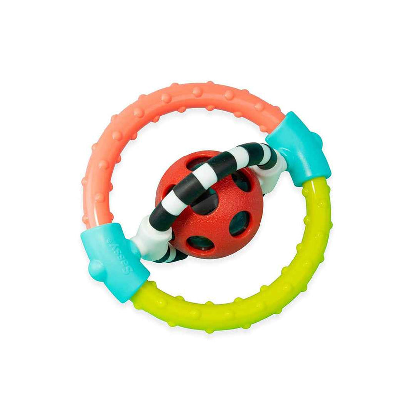 Sassy Spin & Chew Flexible Ring Rattle - Sensory Teether Toy (6M+)