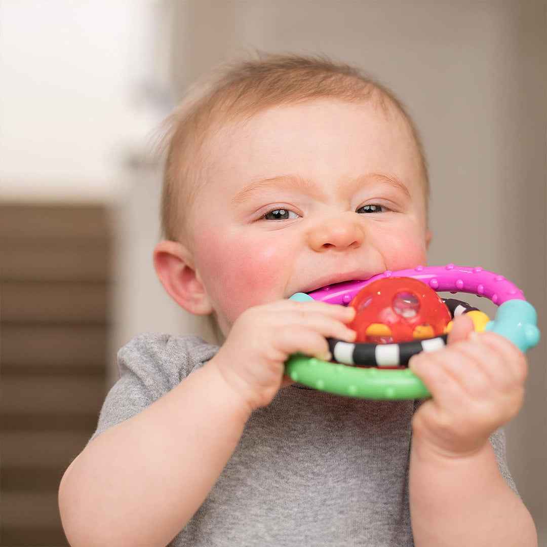 Sassy Spin & Chew Flexible Ring Rattle - Sensory Teether Toy (6M+)