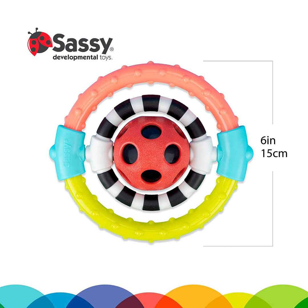 Sassy Spin & Chew Flexible Ring Rattle - Sensory Teether Toy (6M+)