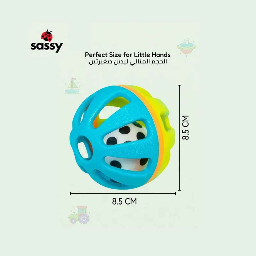 Sassy Squish & Chime Ball - Sensory Rattle Baby Toy (6M+)
