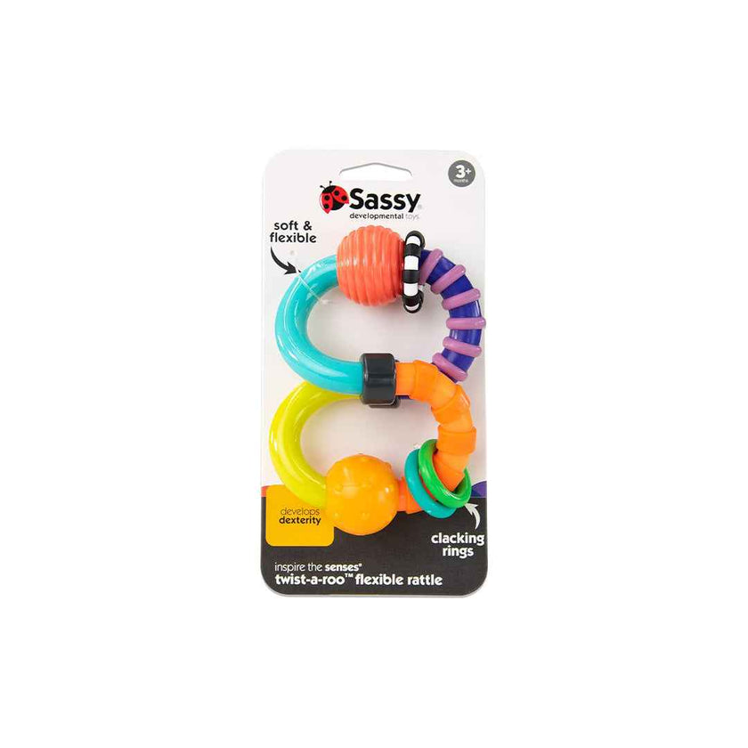 Sassy Twist-A-Roo Rattle & Teether - Sensory Baby Toy (3M+)