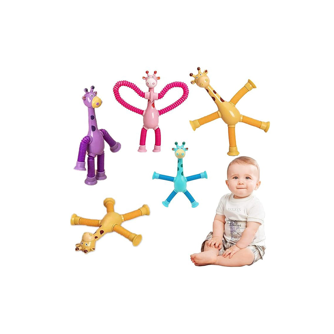 2-in-1 Suction Pop Tubes Sensory Toys -  Giraffe Light Up Pop Tubes with Lights and Sounds