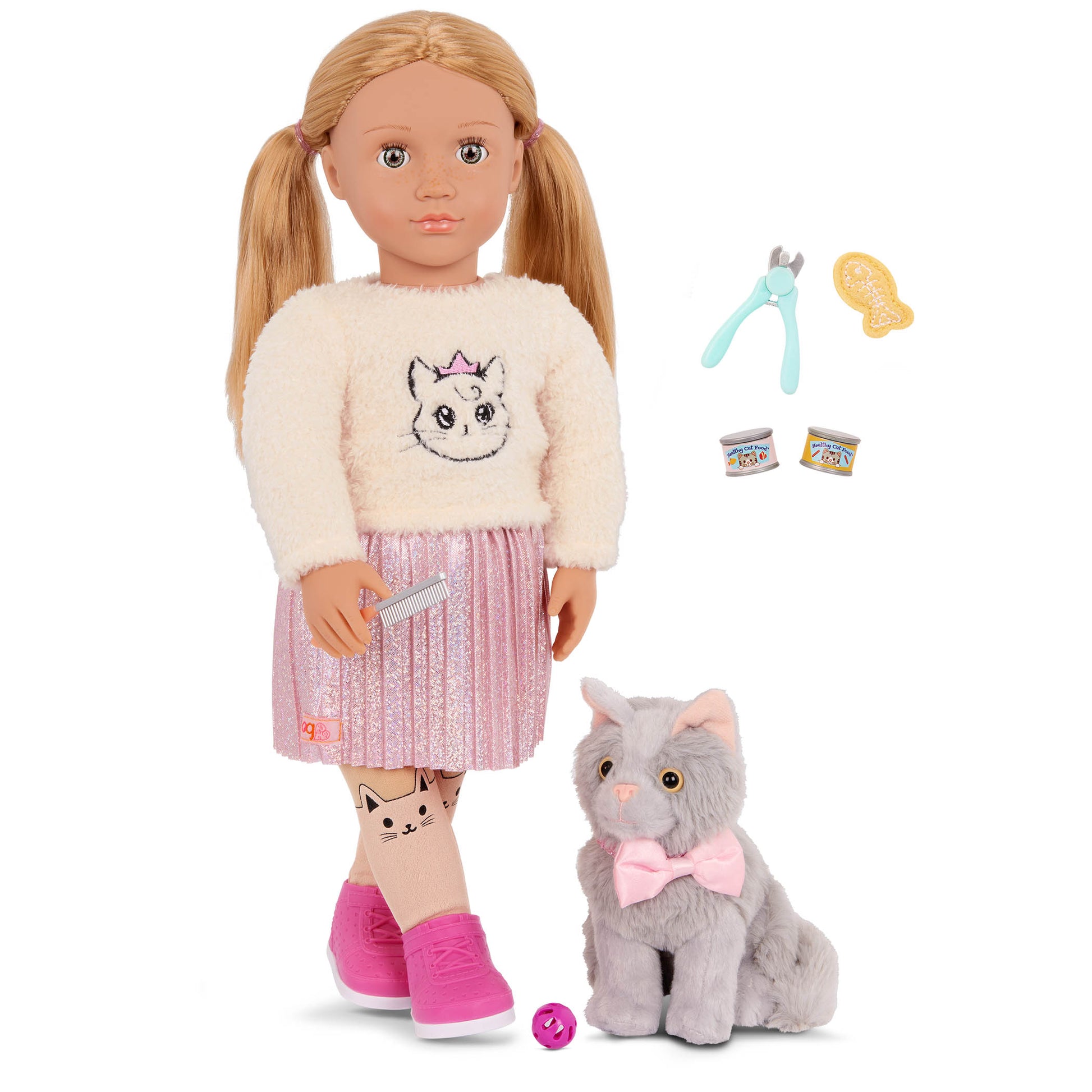 Our Generation Sheela & Sammy Doll - 18-inch Doll with Pet Kitten and Accessories