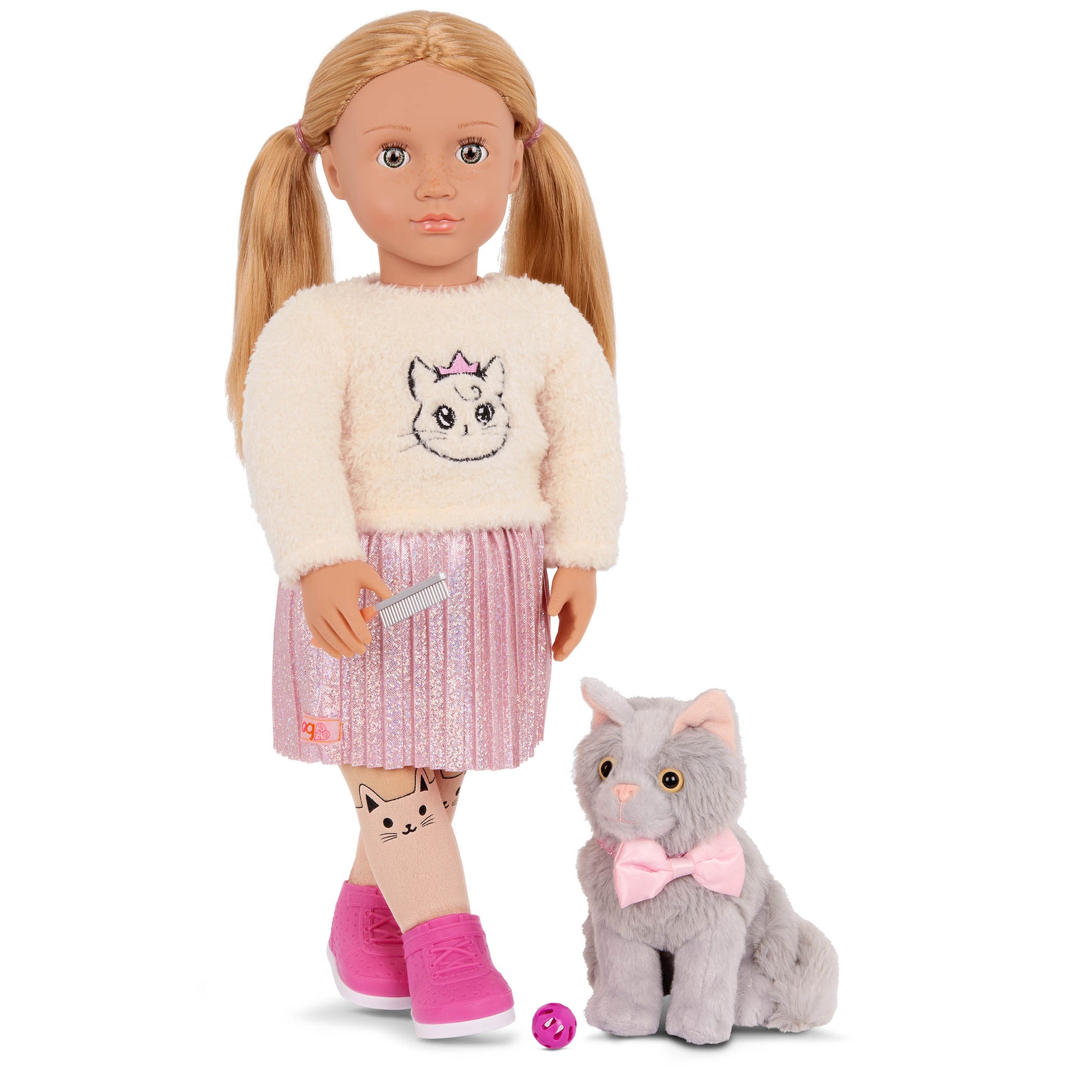 Our Generation Sheela & Sammy Doll - 18-inch Doll with Pet Kitten and Accessories