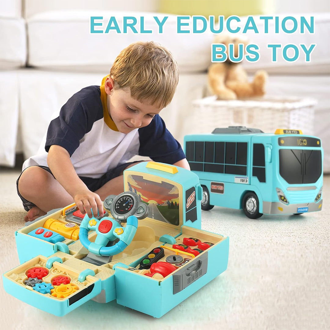 oddler using the gear stick on an educational kids toy set.