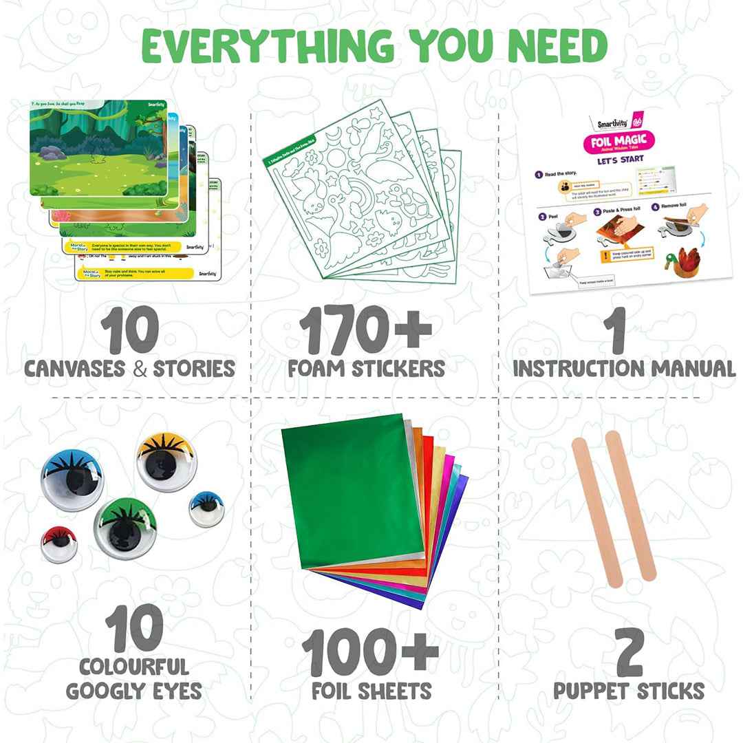 Smartivity Foil Magic Animal Wisdom Tales  - Mess-Free Craft Kit (4Y+) - Toyspry