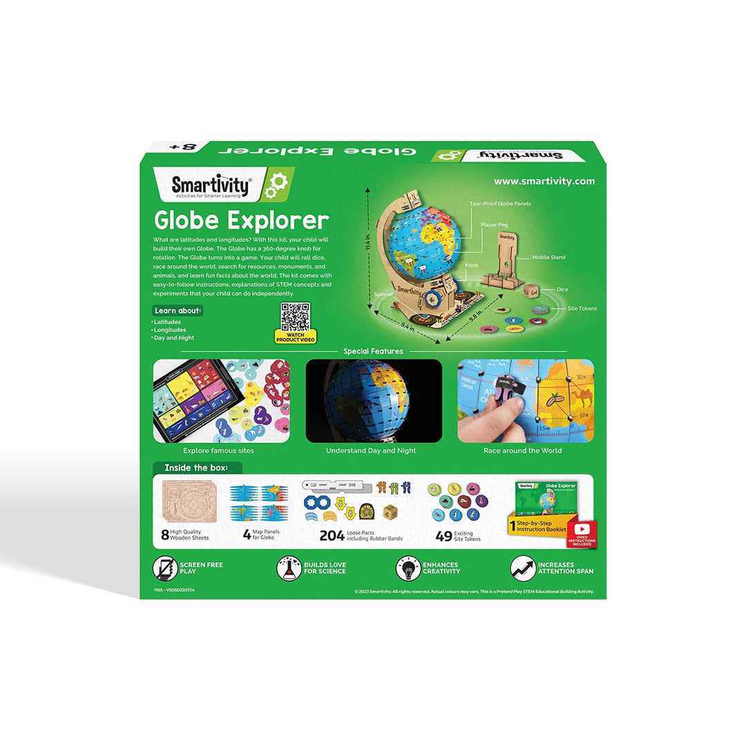 Smartivity DIY 3D Globe STEM Kit - Rotating World Map (8Y+) - Toyspry