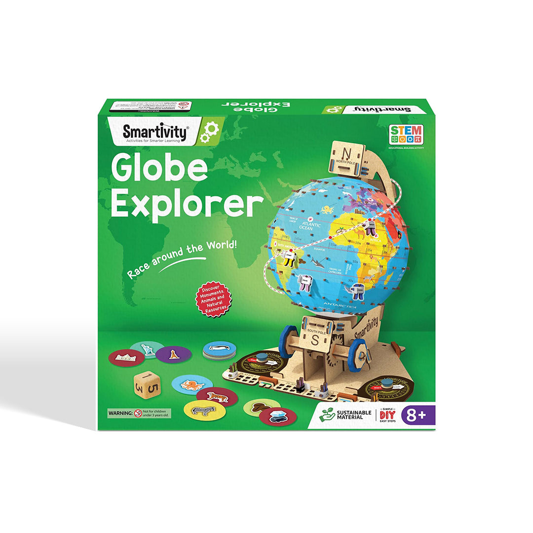 The Smartivity Globe Trotters kit in its box with the globe on the cover
