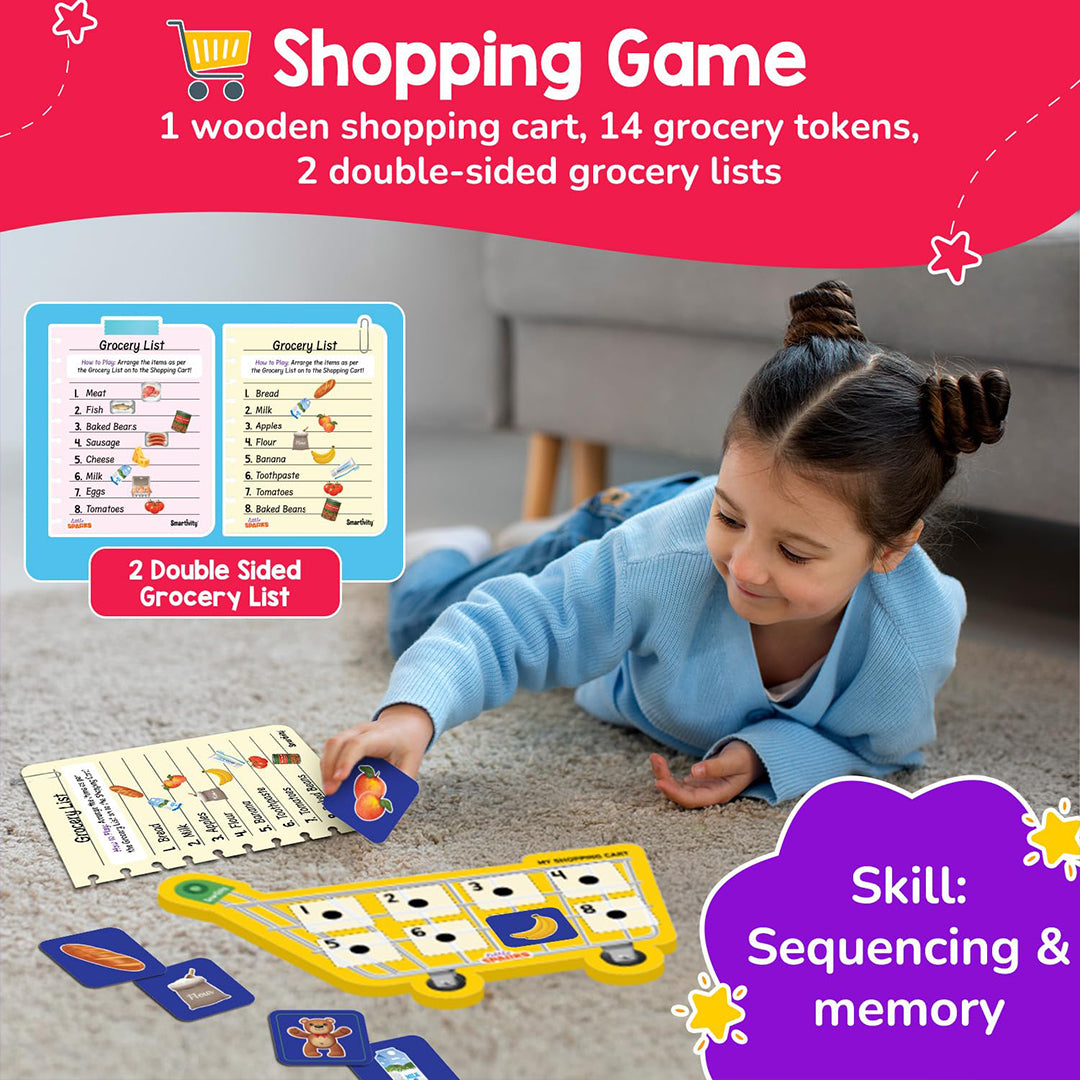 A child playing with the shape sorting wooden board from the kit
