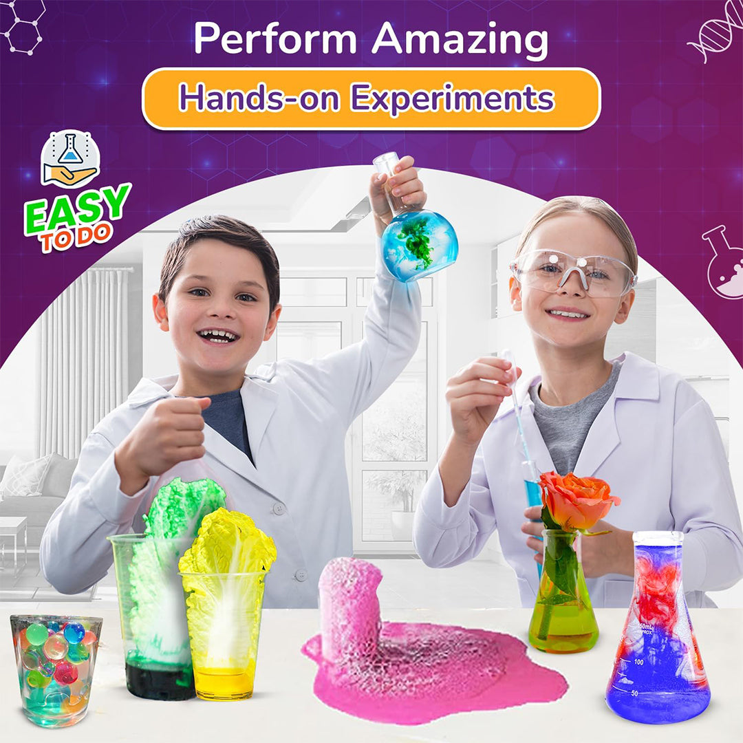 A child holding a rocket and preparing to launch it with a chemical reaction
