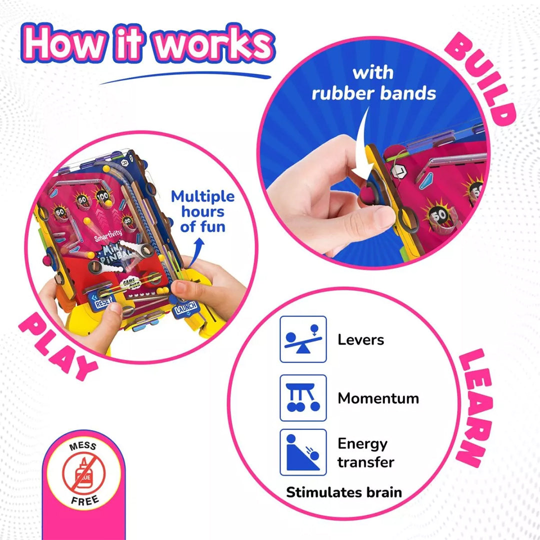 A close-up of a child's hands activating the pinball's spring launcher
