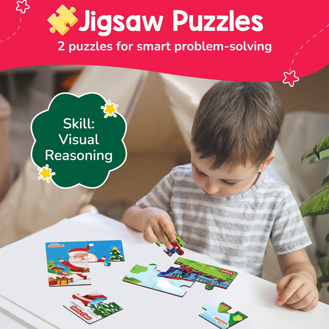 A close-up of a child playing the memory game from the kit
