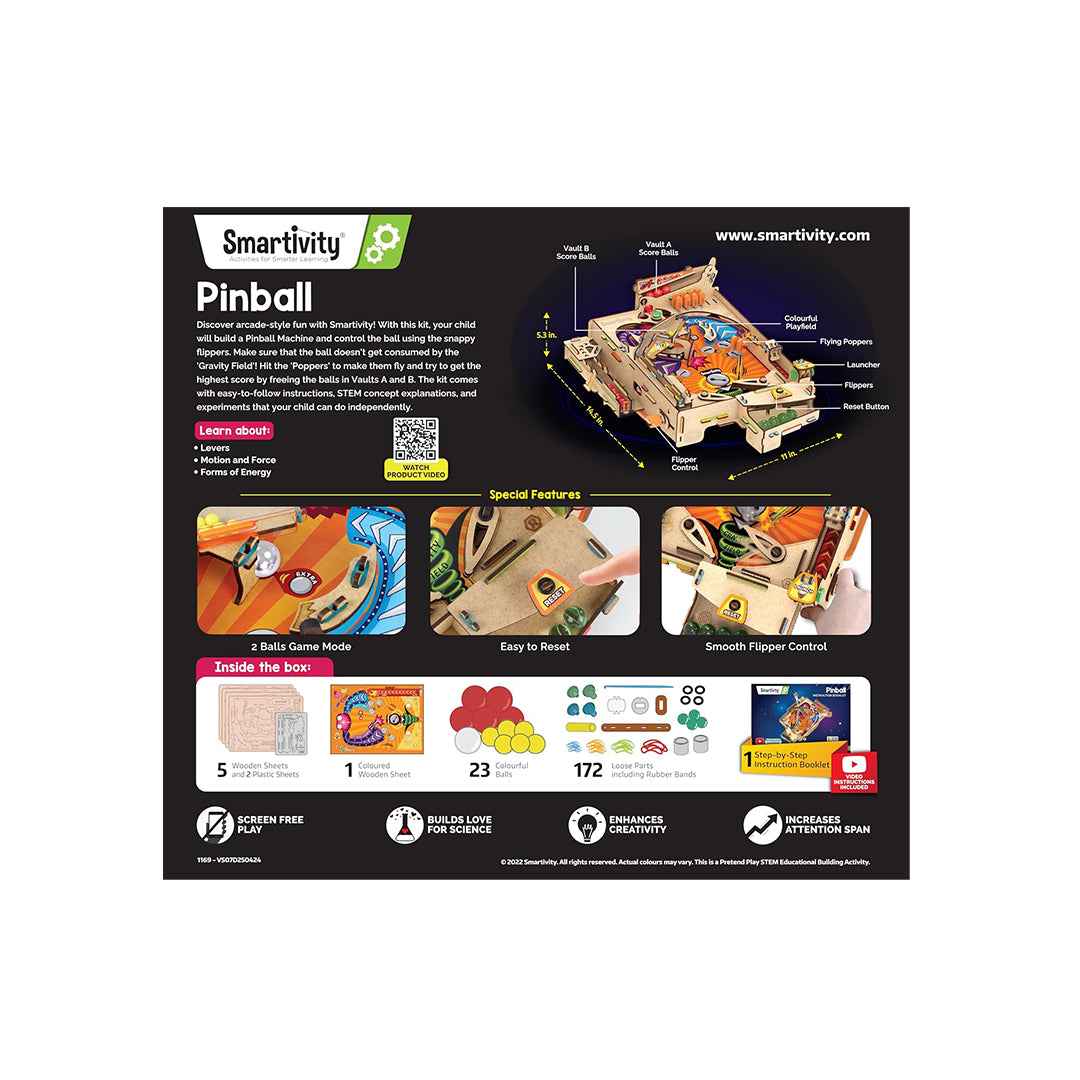 Smartivity Pinball Machine - DIY STEM Arcade Game (6Y+) - Toyspry