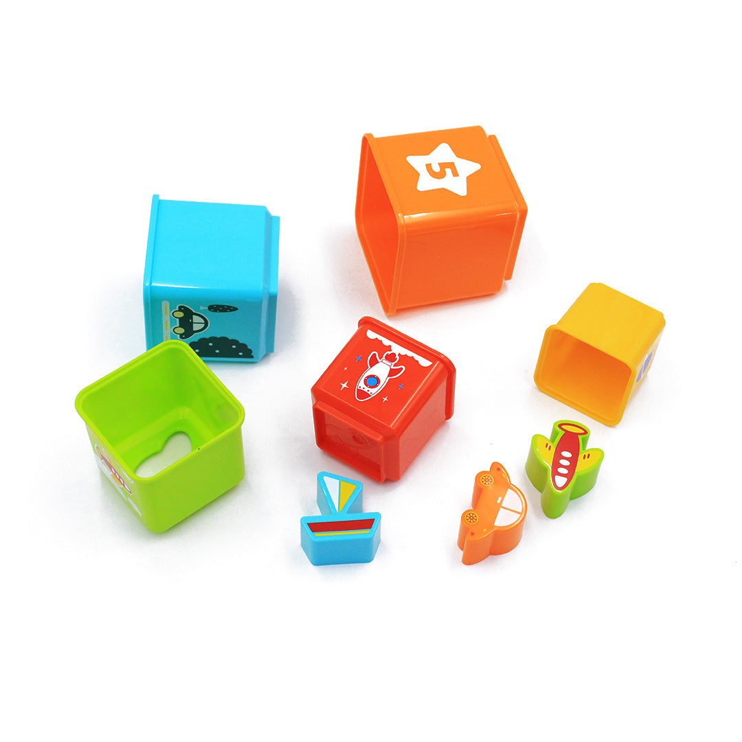Stacking Cups Bath Toys for Babies -  Rainbow Color Stack-Up Cups with Vehicles