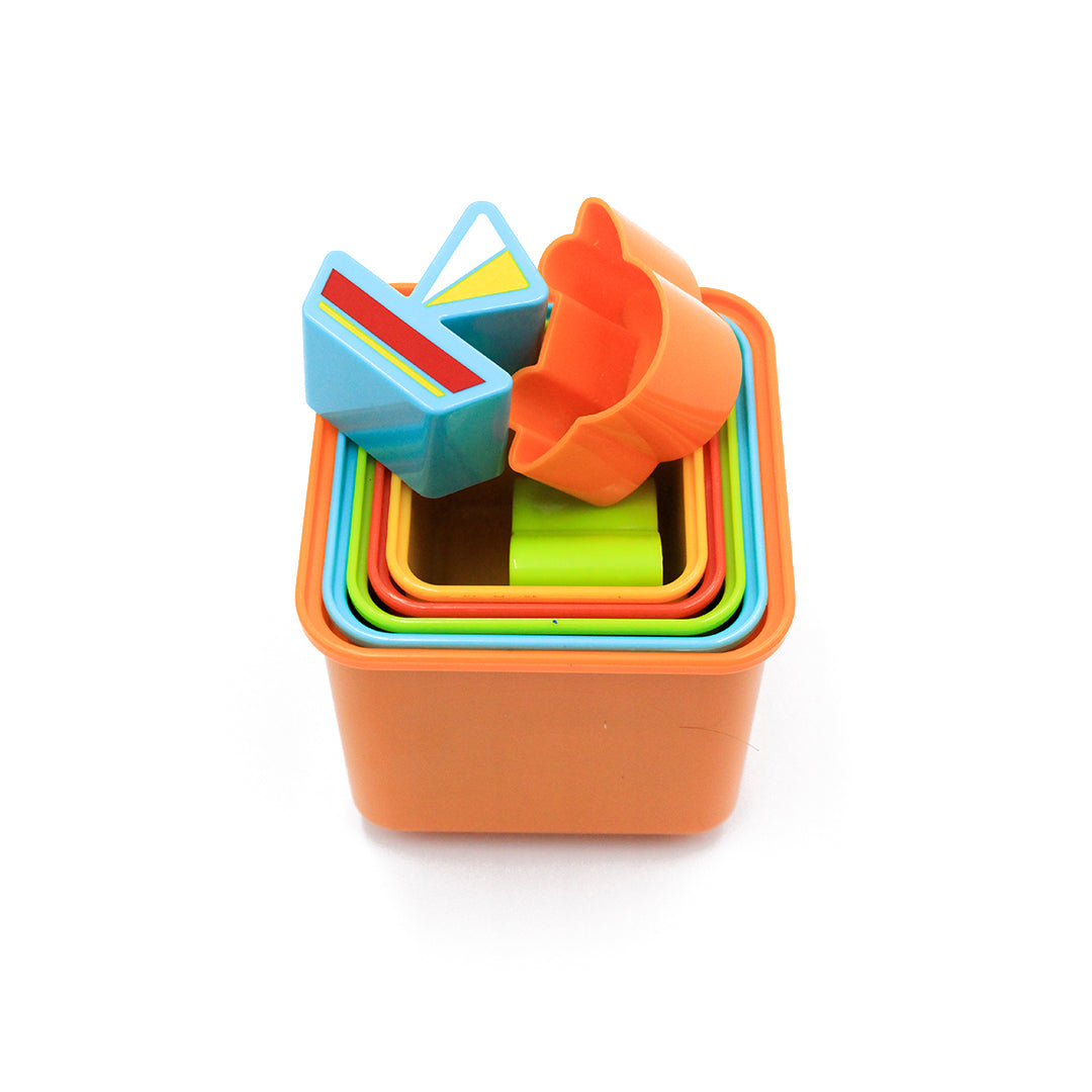 Stacking Cups Bath Toys for Babies -  Rainbow Color Stack-Up Cups with Vehicles