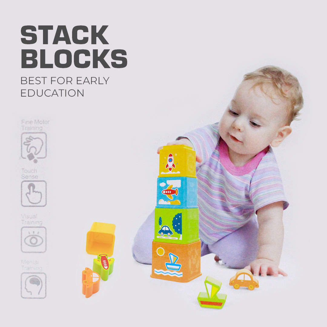 Stacking Cups Bath Toys for Babies -  Rainbow Color Stack-Up Cups with Vehicles