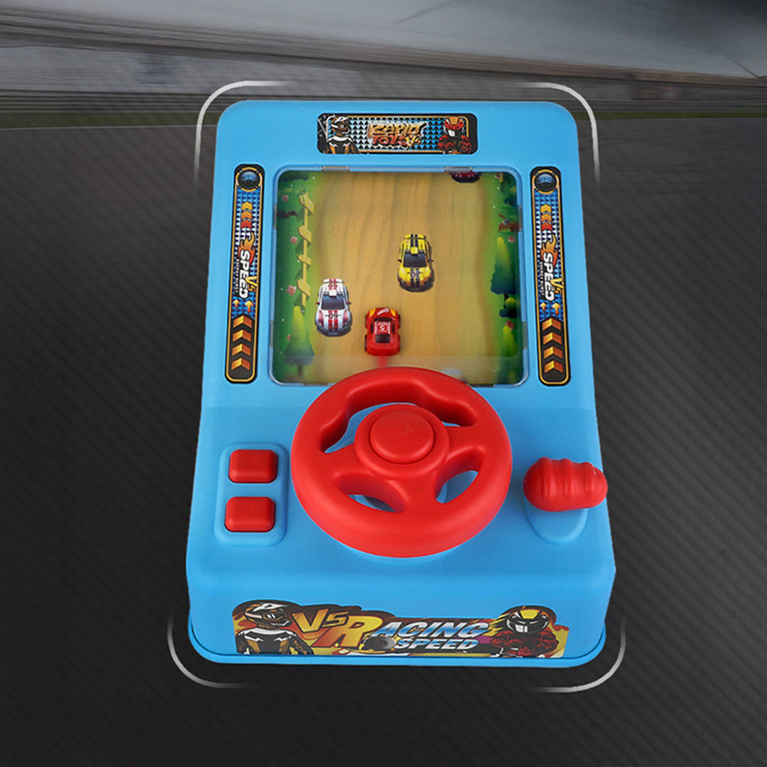 Close-up of the electric steering wheel toy with buttons.