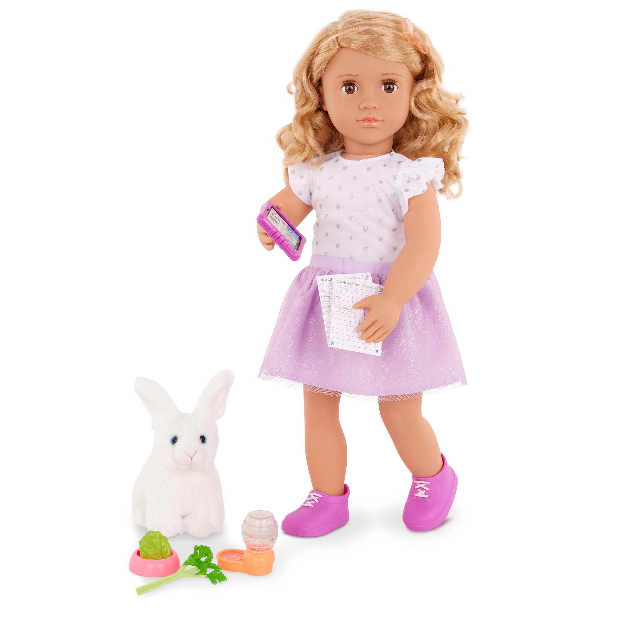 Our Generation Tabby - 18-inch Deluxe Posable Doll with Pet Bunny - Toyspry