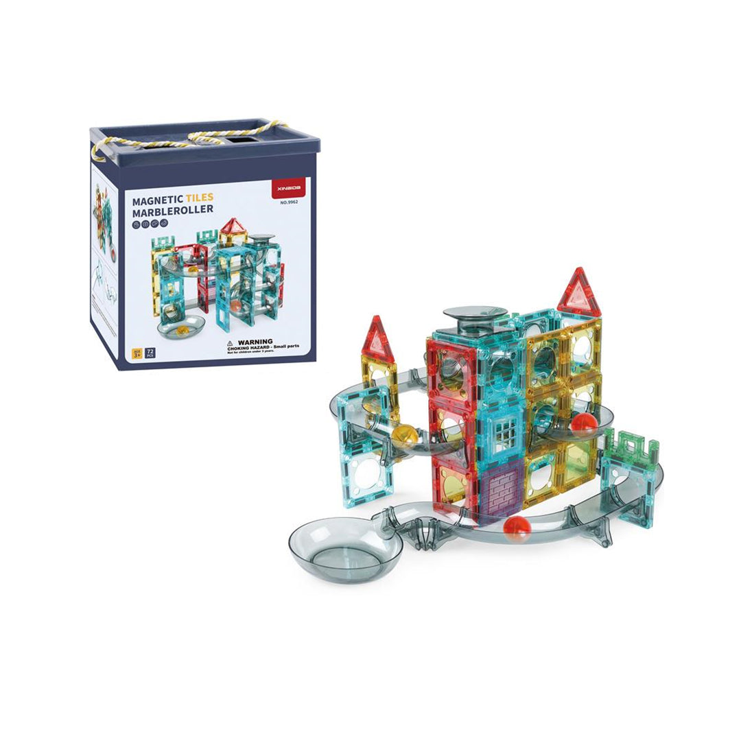 72-Piece Magnetic Tiles & Marble Run | Kids STEM Building Toy!