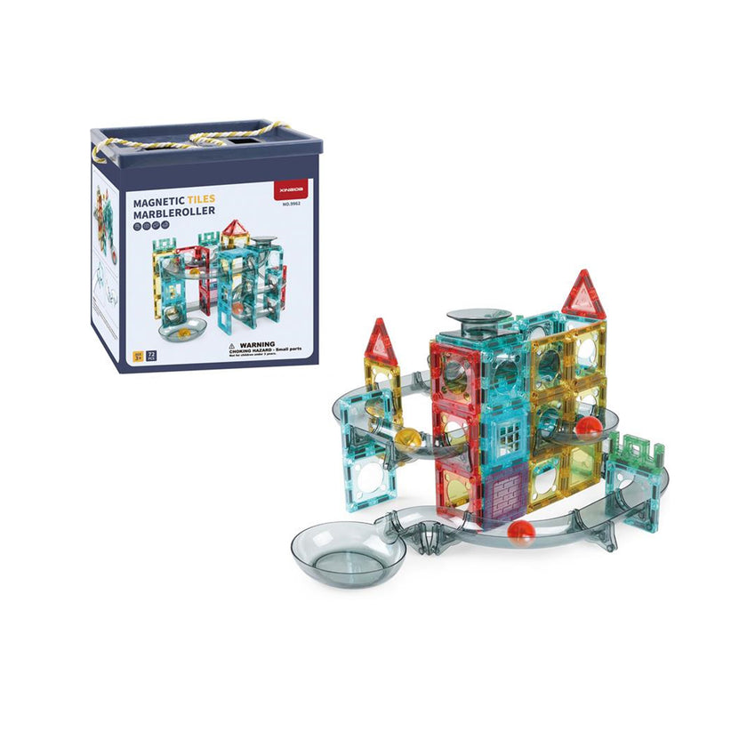 72-Piece Magnetic Tiles & Marble Run | Kids STEM Building Toy!