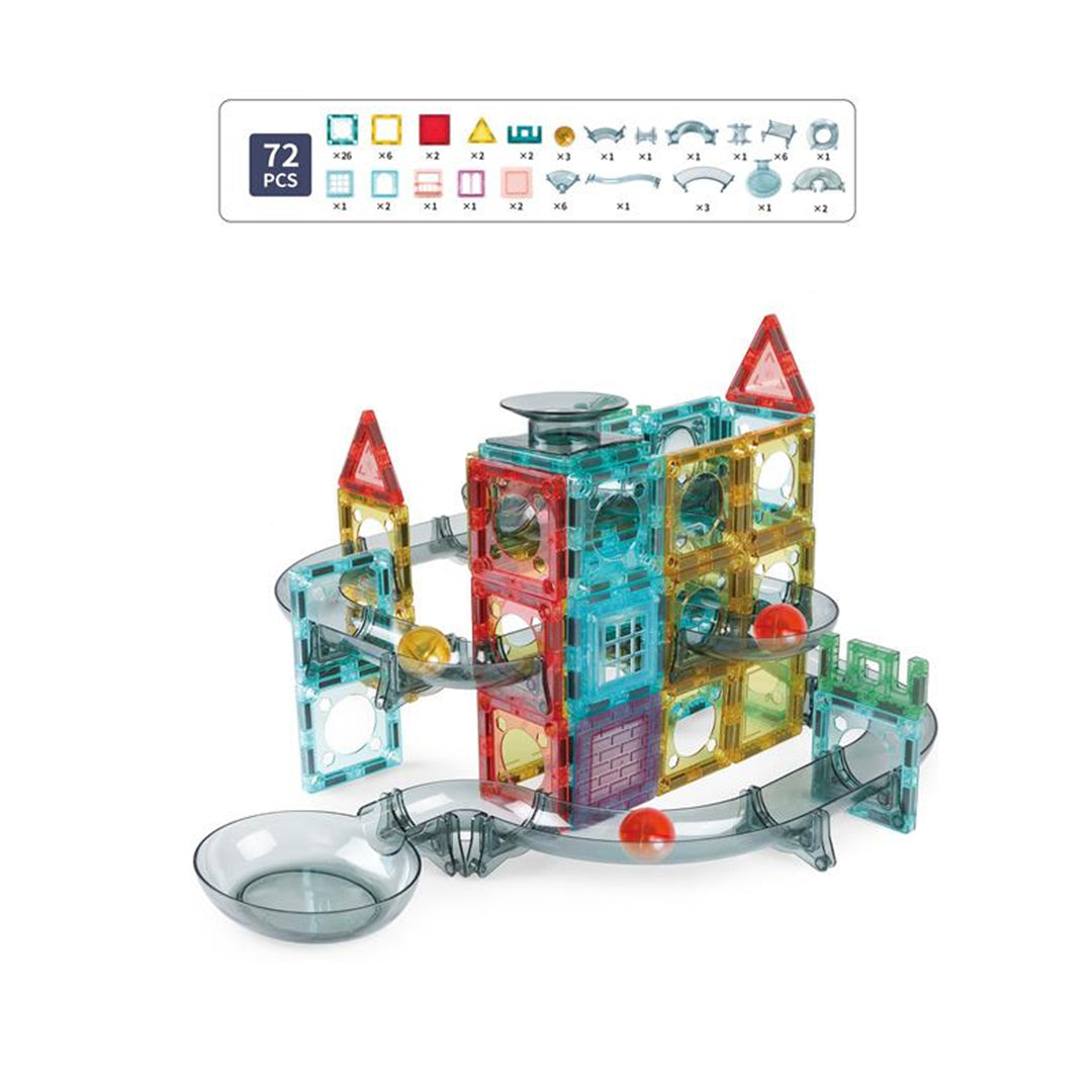 72-Piece Magnetic Tiles & Marble Run | Kids STEM Building Toy!