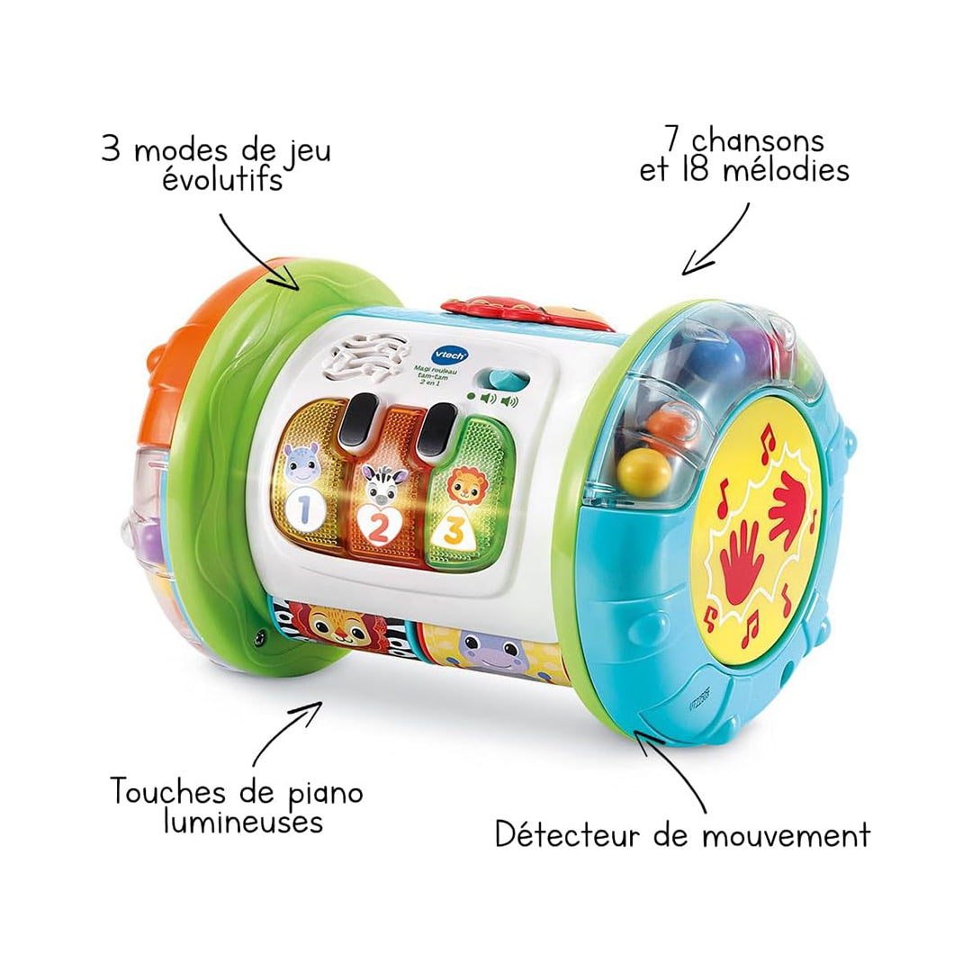 VTech 3-in-1 Magic Roller Tam-Tam - Musical Baby Crawling Drum - Toyspry