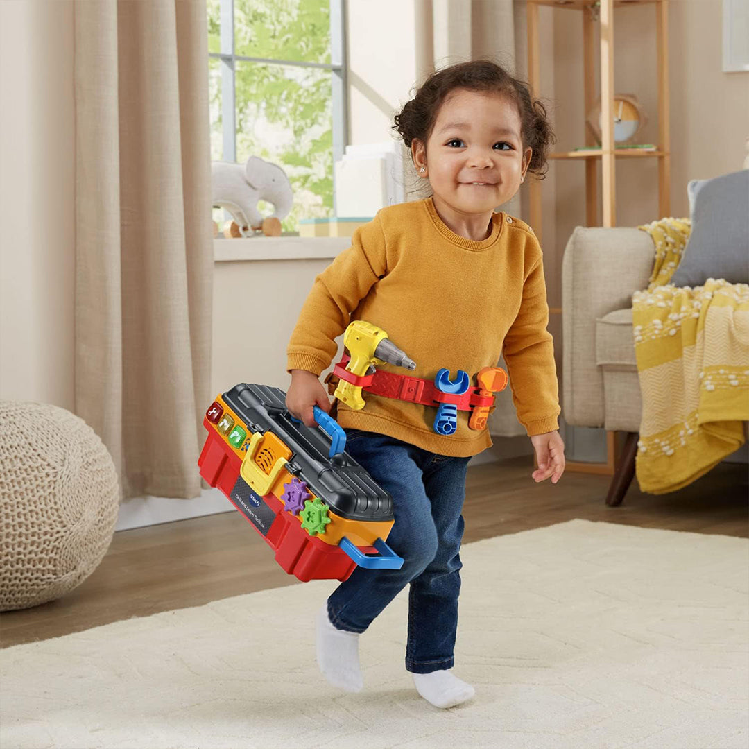 Child Playing with Working Toy Drill from Learning Toolbox