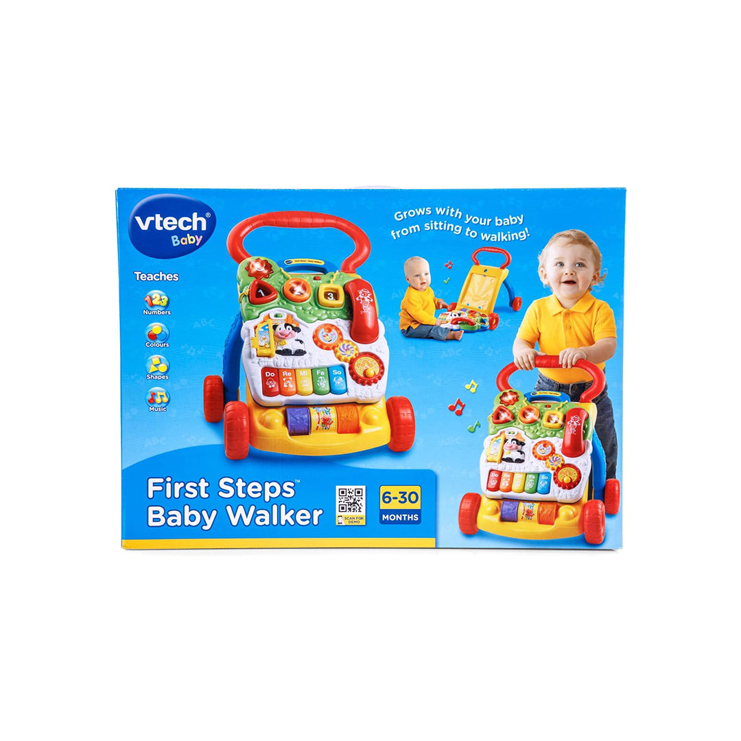 Toddler Using VTech First Steps Walker for Motor Skill Development