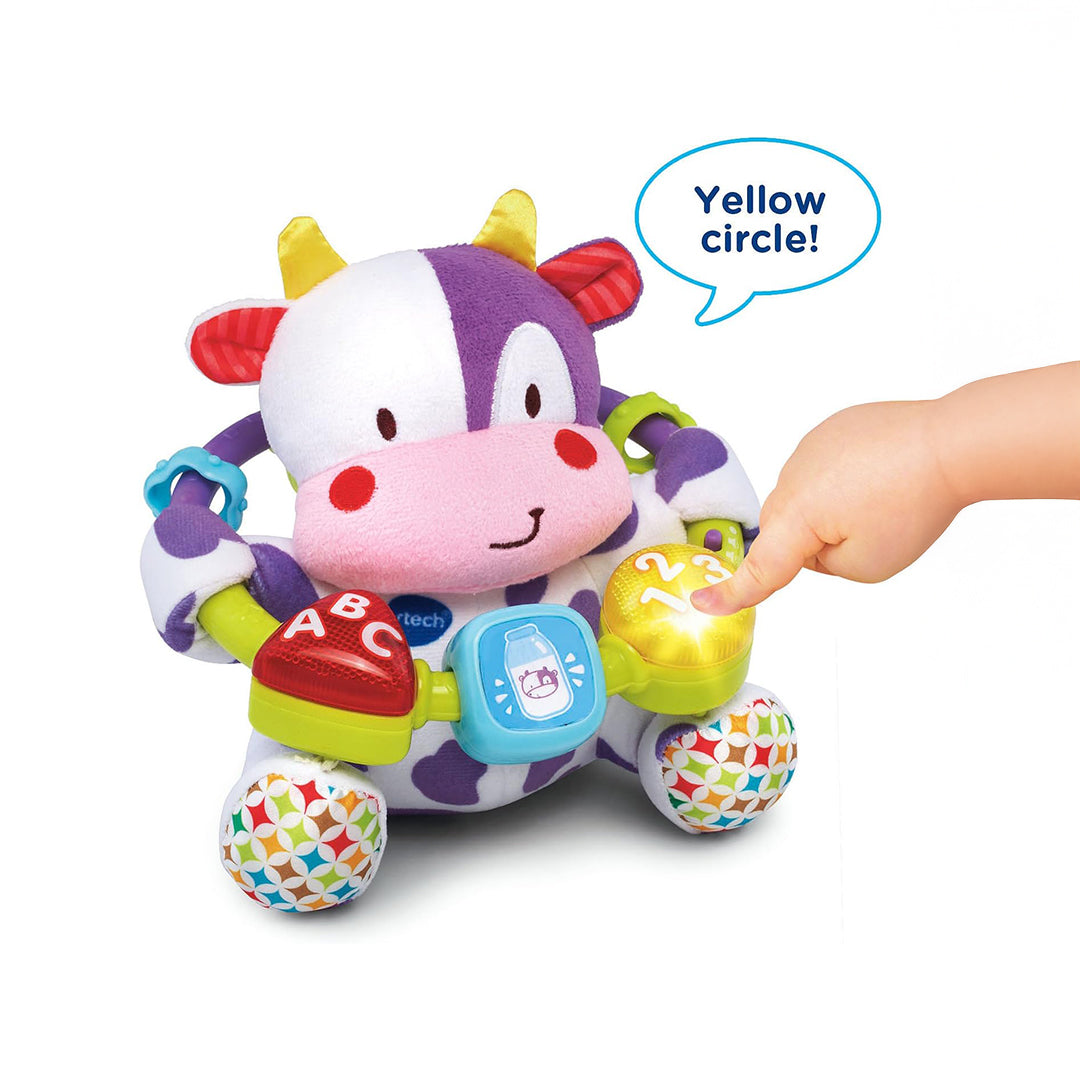VTech Lil' Critters Musical Beads Purple – Educational Plush Cow Soft Toy for Newborns & Babies | Teaches Shapes, Colors, Numbers, Letters & Sensory Skills