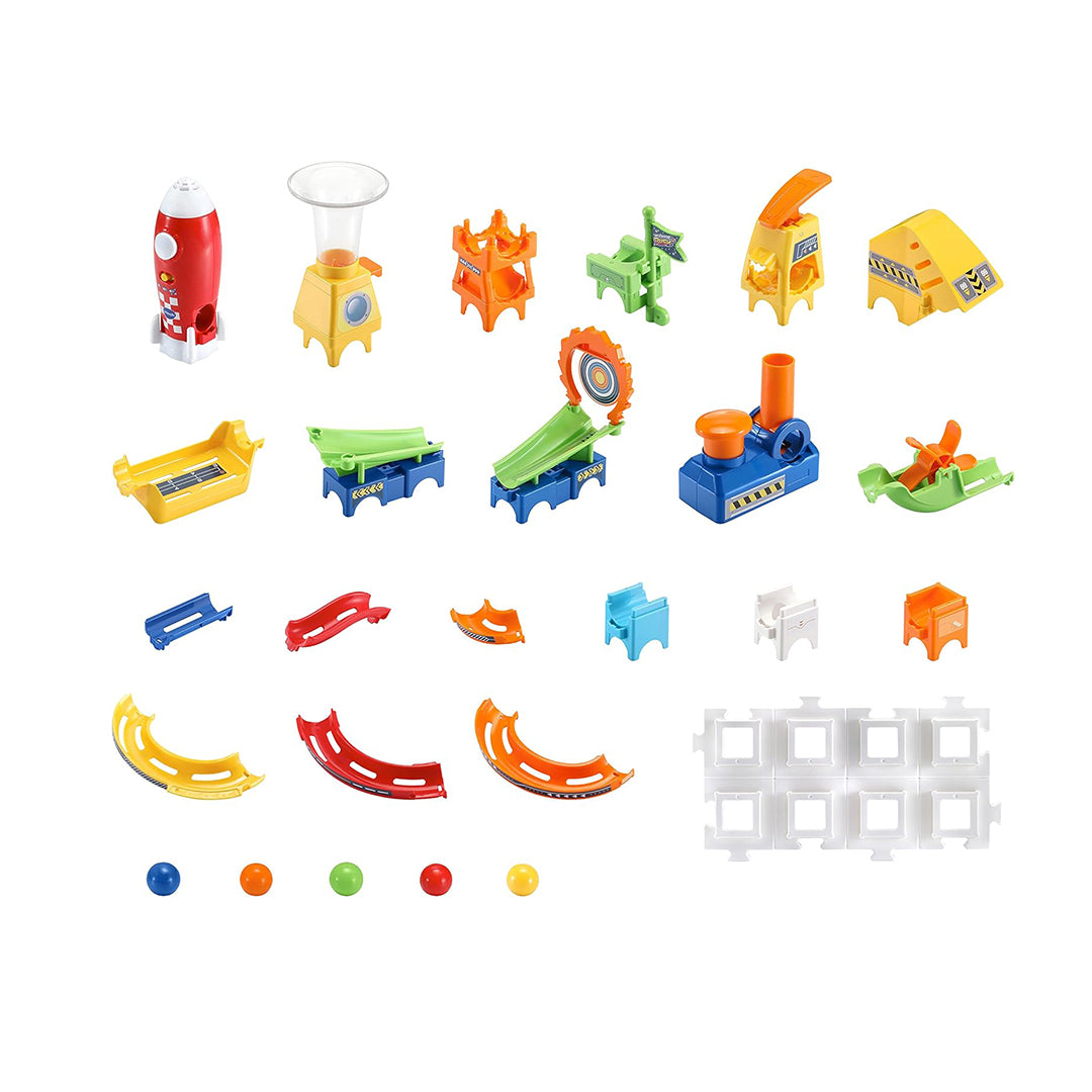 Overview of VTech Marble Rush Set Showing Curves, Ramps, and Tunnels
