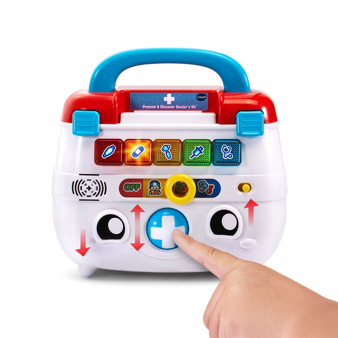 Close-up of VTech Doctor Kit with Light-Up Buttons and Patient Card