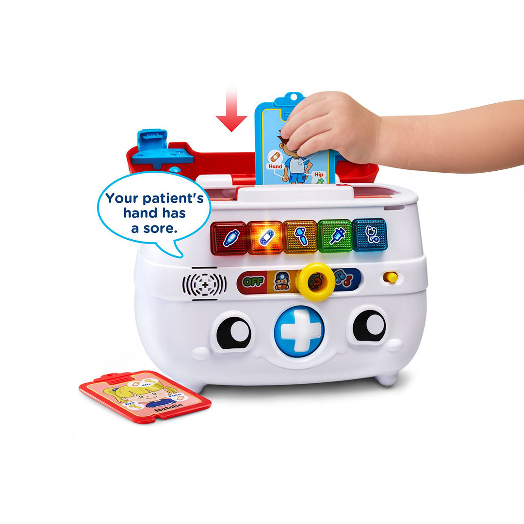 Close-up of VTech Doctor Kit with Light-Up Buttons and Patient Card