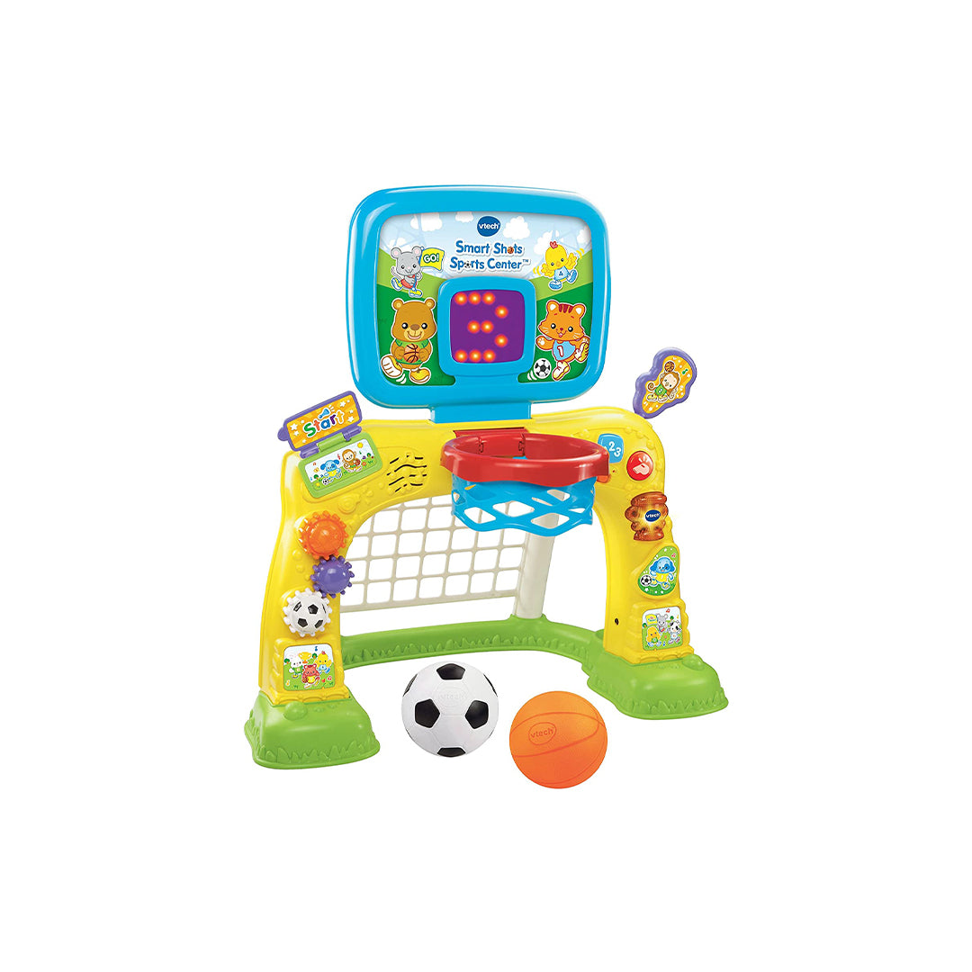 Toddler shooting basketball to improve hand-eye coordination.
