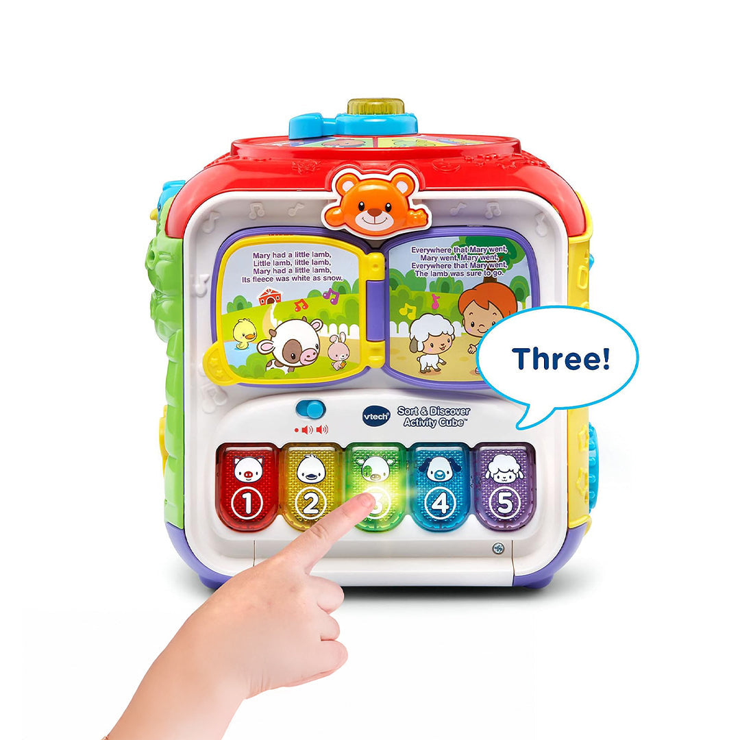 VTech Sort & Discover Activity Cube - Baby Shape Sorter Toy - Toyspry