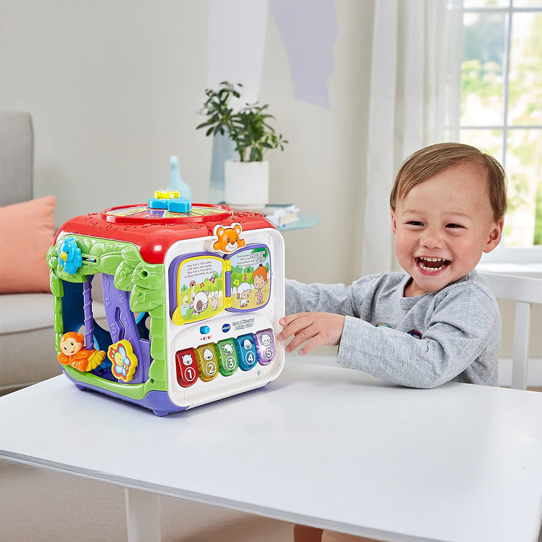 VTech Sort & Discover Activity Cube - Baby Shape Sorter Toy - Toyspry
