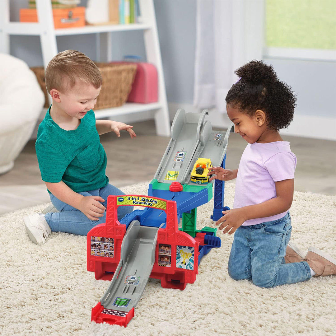 Child Playing with Toot-Toot Drivers Car on Zigzag Ramp
