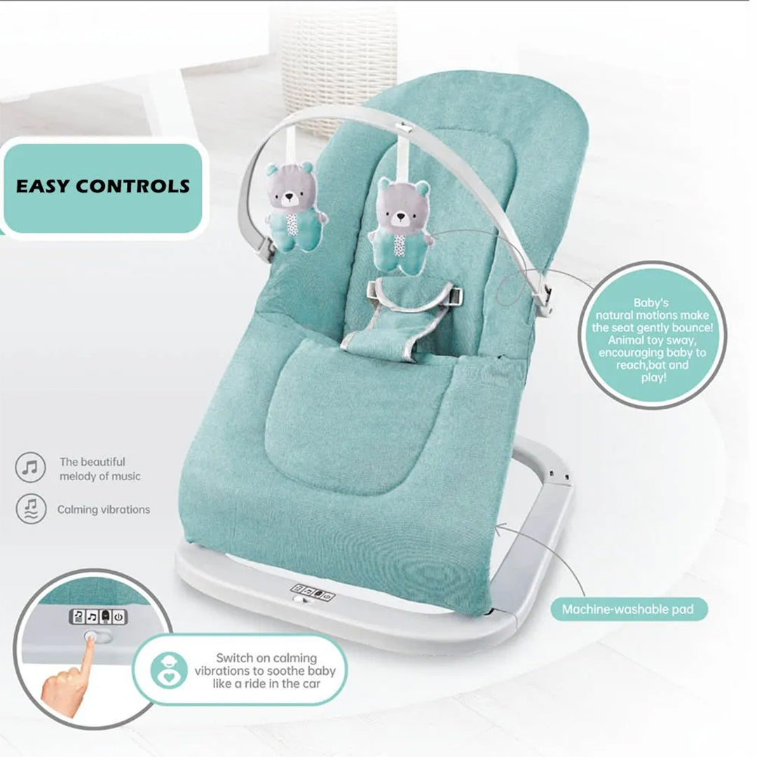 Winston Baby Bouncer - Green - Musical & Vibrating Baby Bouncer