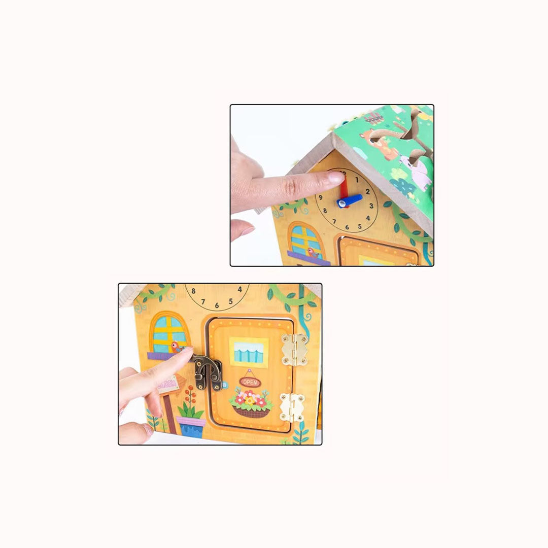 Wooden Activity Center Sensory Learning Toy House with Xylophone
