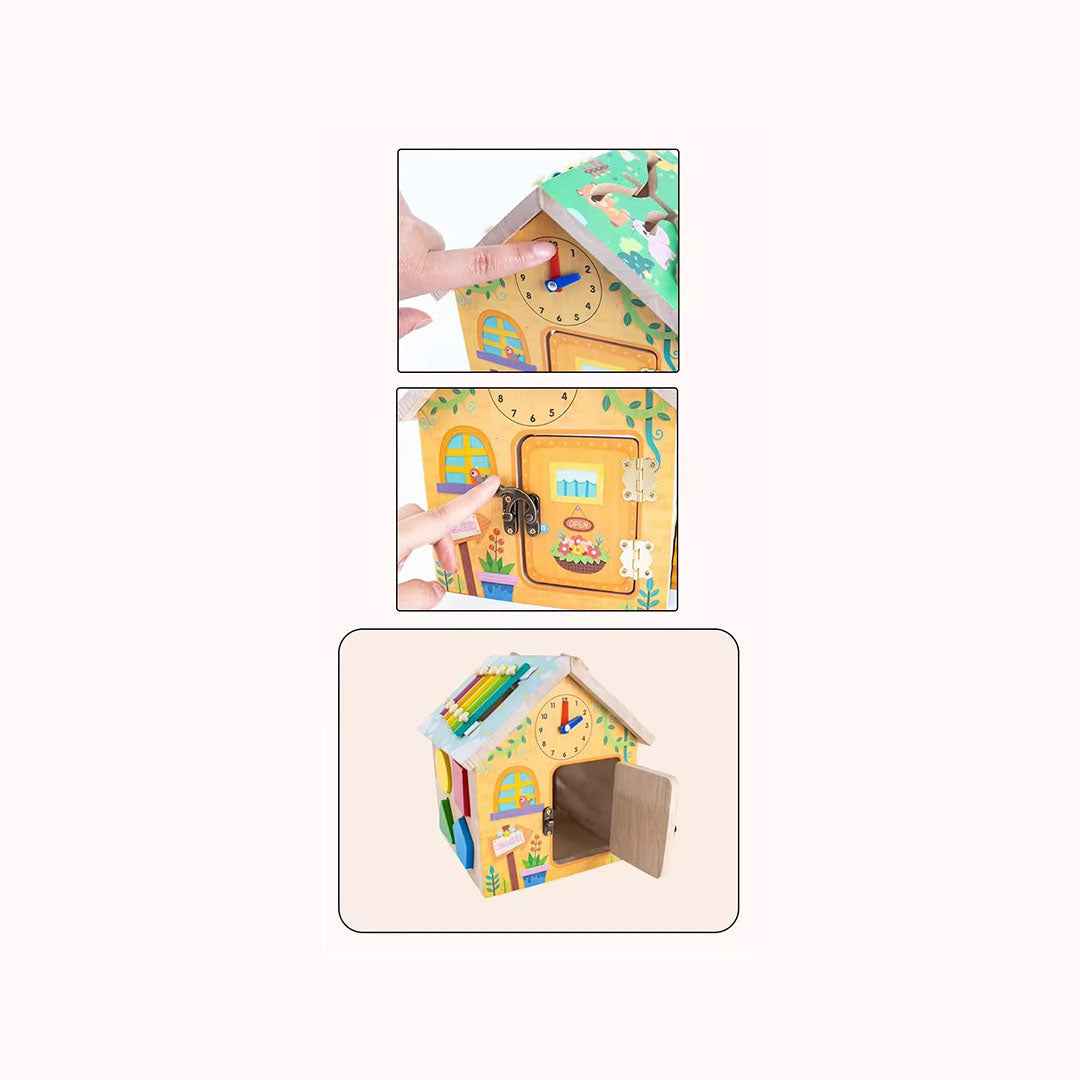 Wooden Activity Center Sensory Learning Toy House with Xylophone