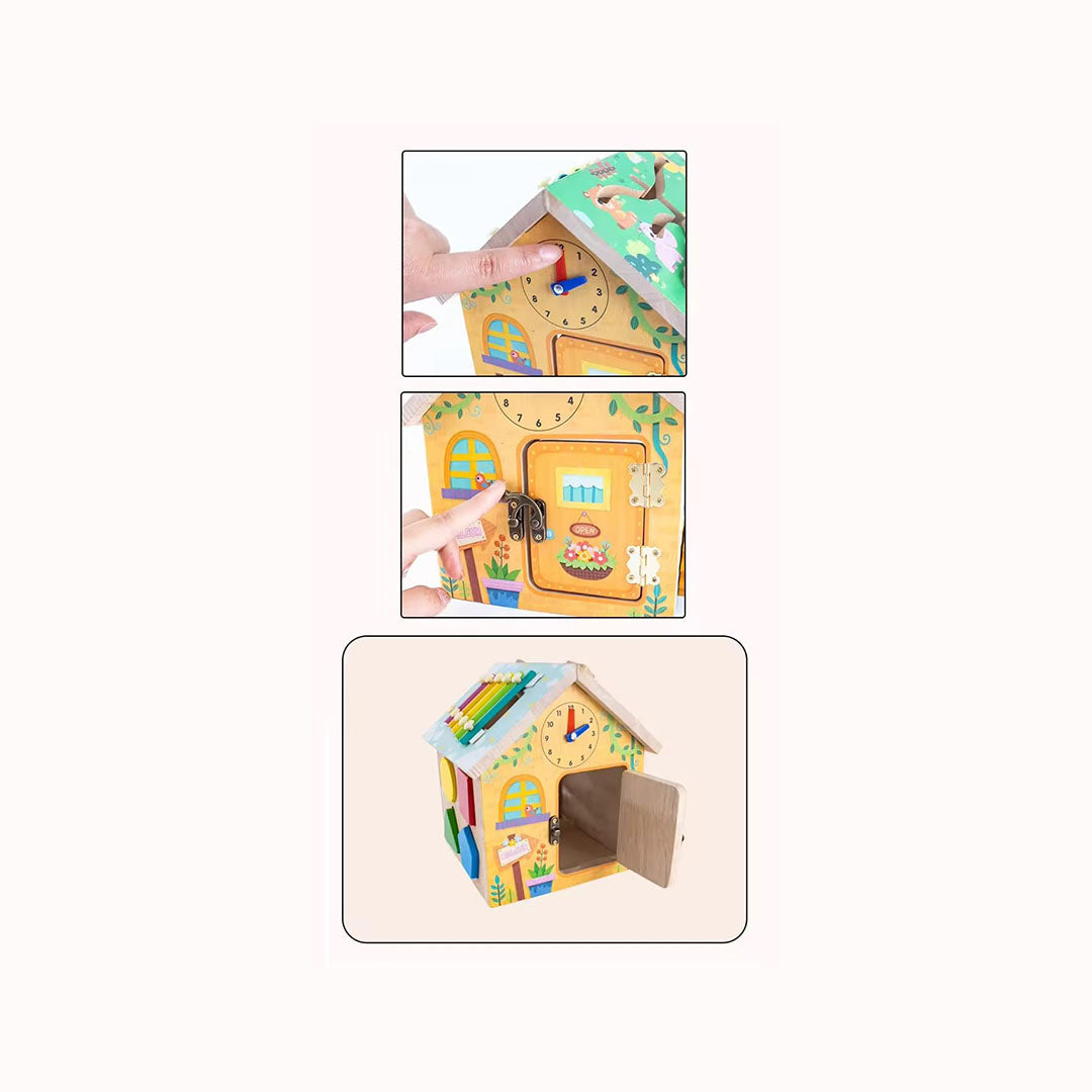 Wooden Activity Center Sensory Learning Toy House with Xylophone
