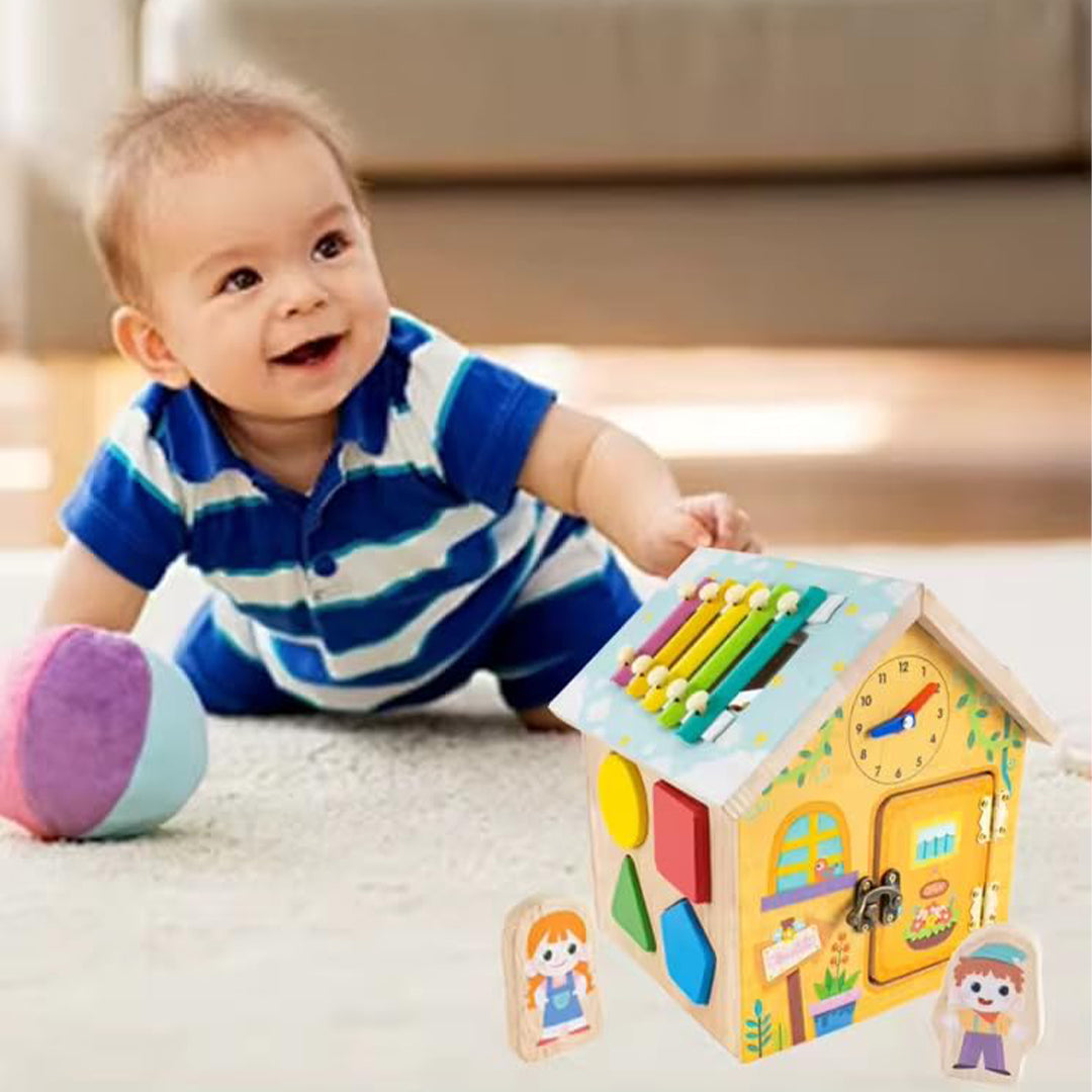 Wooden Activity Center Sensory Learning Toy House with Xylophone