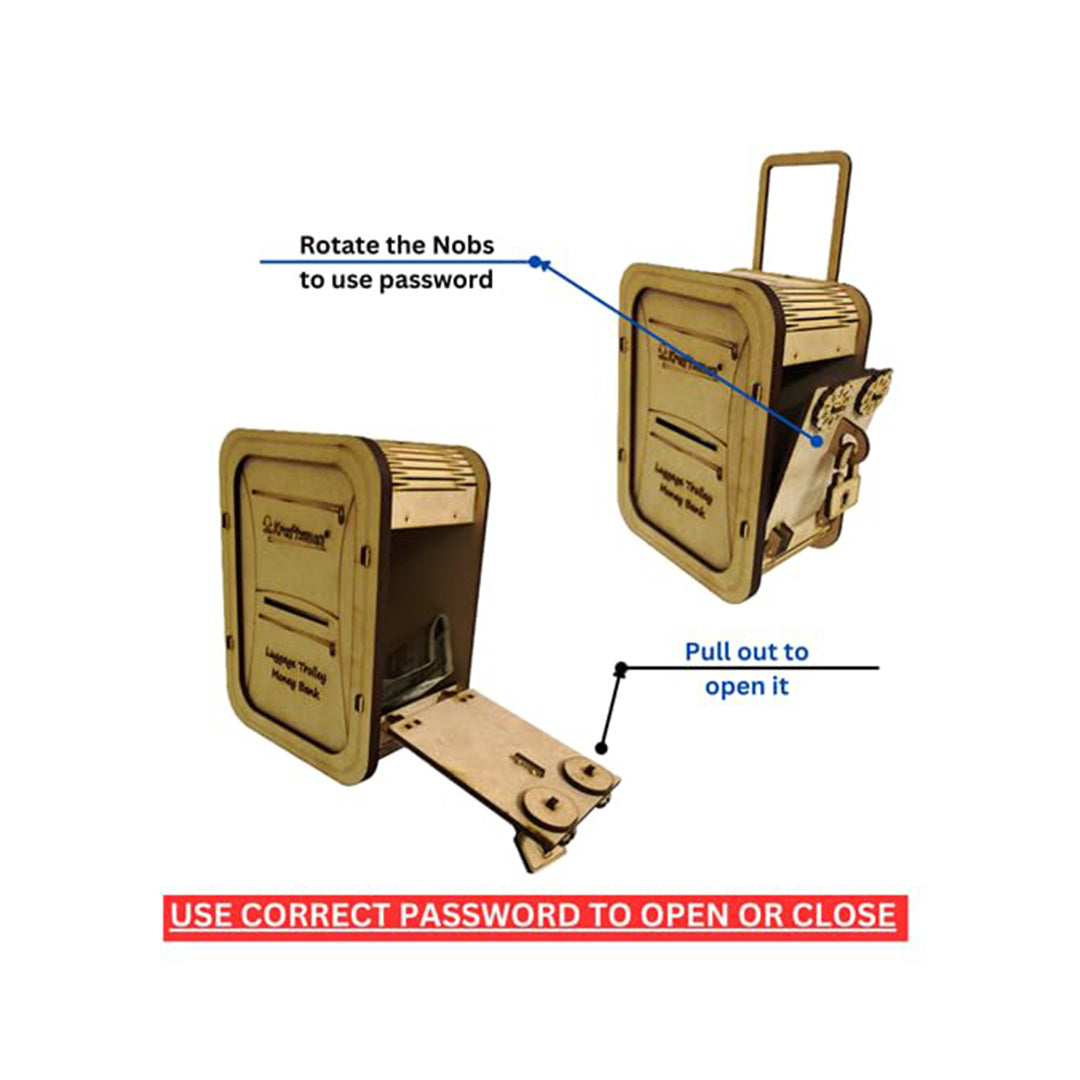 Wooden Money Bank - Luggage Trolley Style Coin Bank - Toyspry