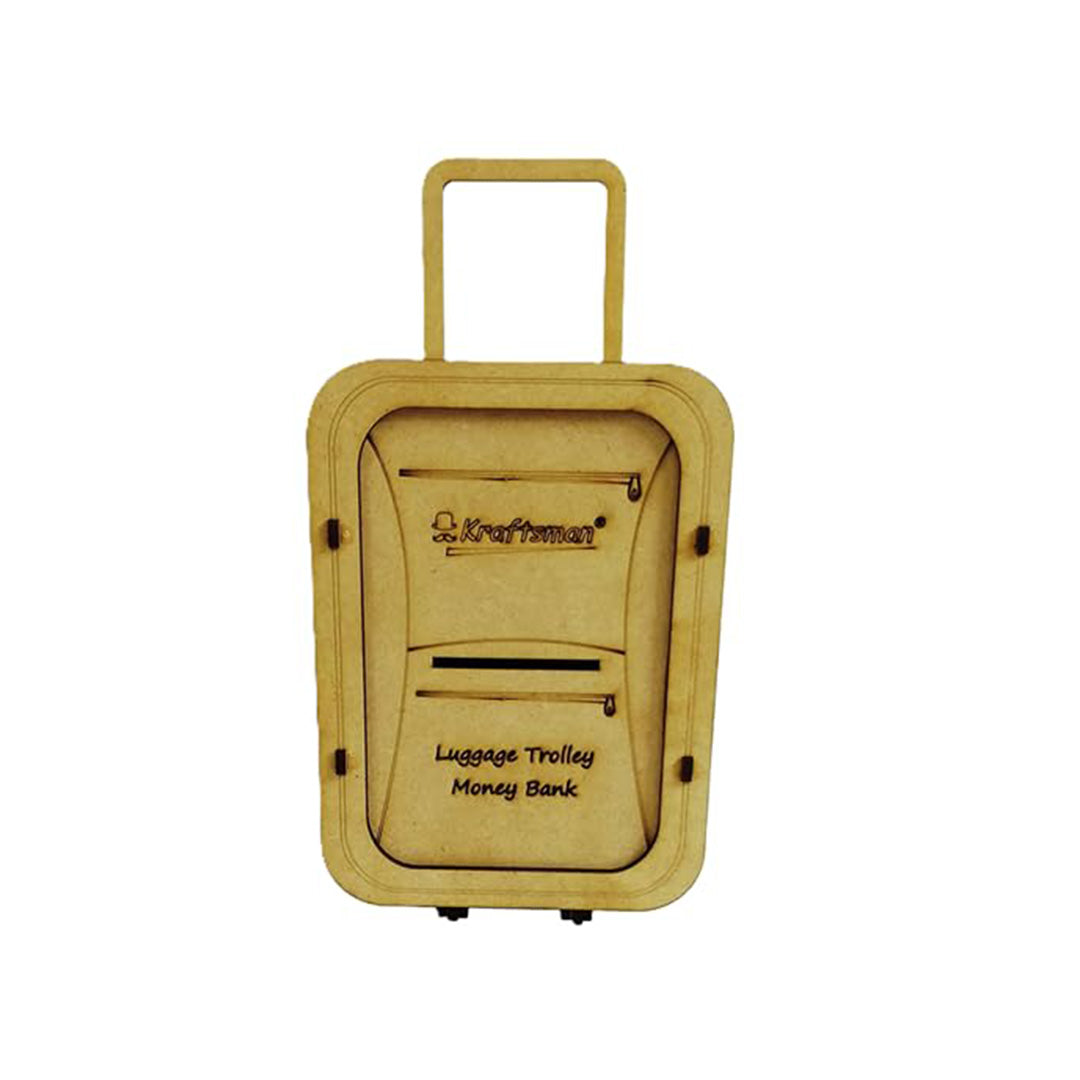 Wooden Money Bank - Luggage Trolley Style Coin Bank - Toyspry