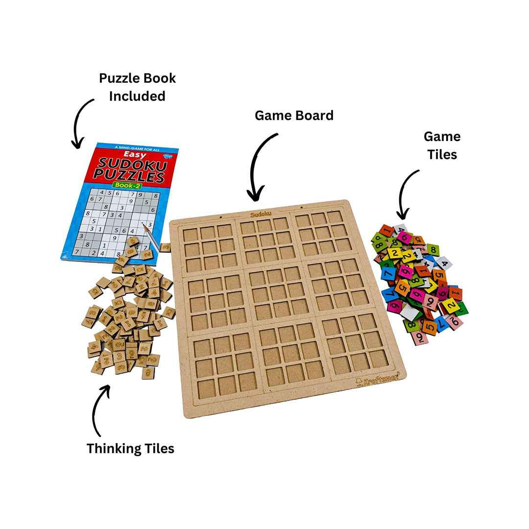 Kraftsman Wooden Sudoku Puzzle Board Game | Classic Brain Teaser - Toyspry