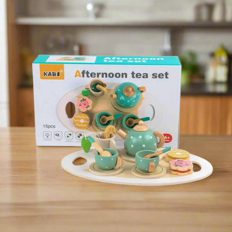 Wooden Tea Party Set for Kids - 15-Piece