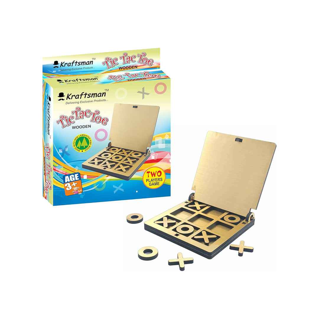 Kraftsman Tic Tac Toe - Wooden Travel Board Game (Golden Mirror) - Toyspry