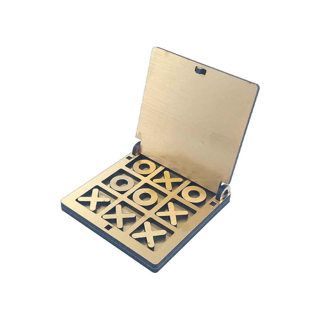 Wooden Tic Tac Toe Game | Portable & Golden Mirror Shade - Toyspry