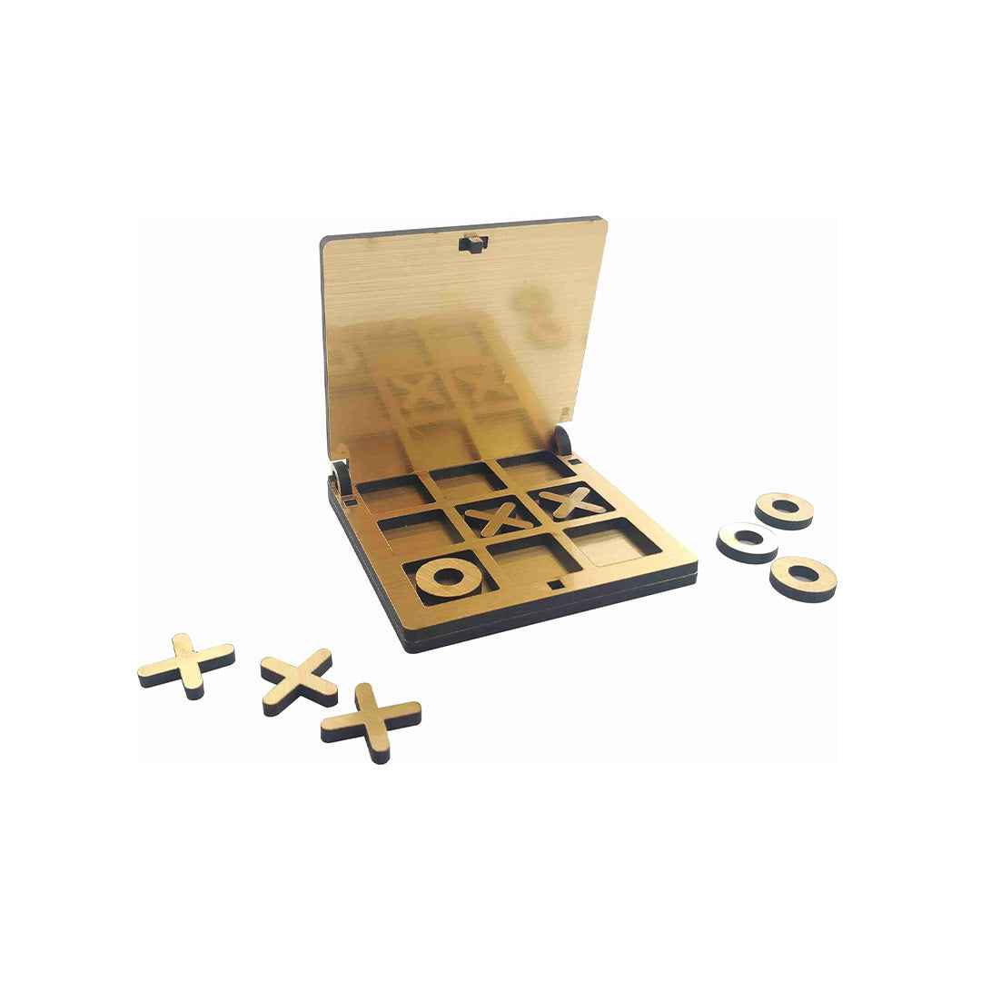 Kraftsman Tic Tac Toe - Wooden Travel Board Game (Golden Mirror) - Toyspry