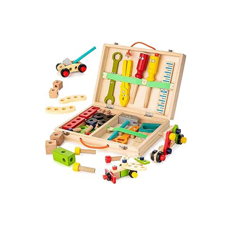 35-Piece Wooden Tool Box Toy Set & Construction Playset